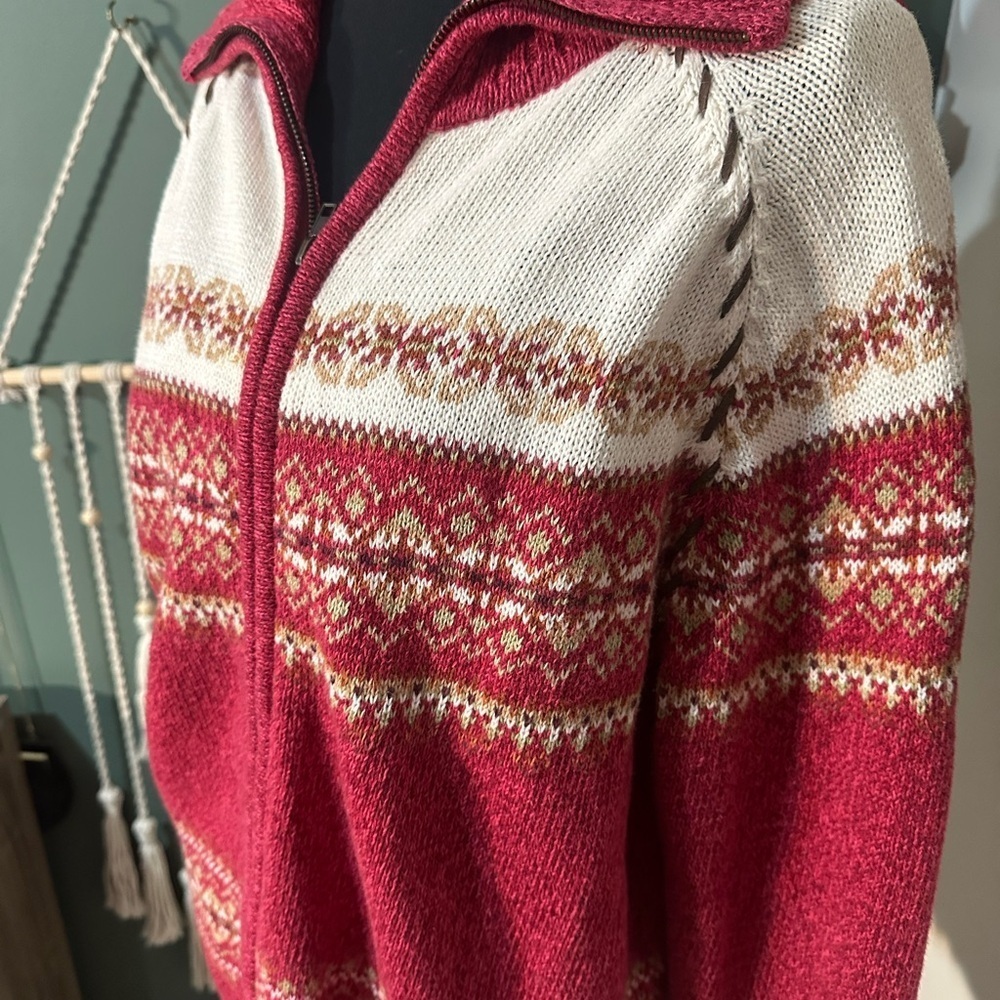Vintage Tiara International Red and White Knit Zip-Up Sweater Size L - Picture 4 of 5